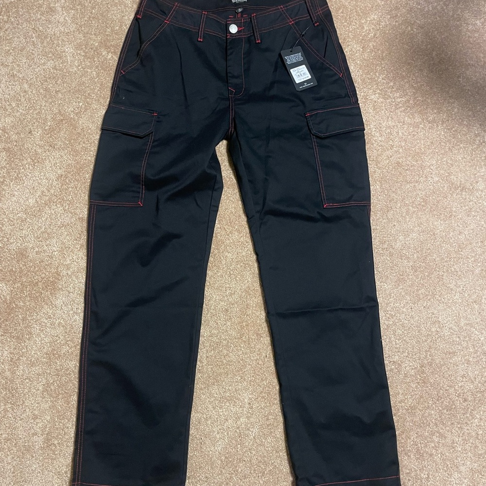 True Religion Black Cargo Pants Straight-Leg Design